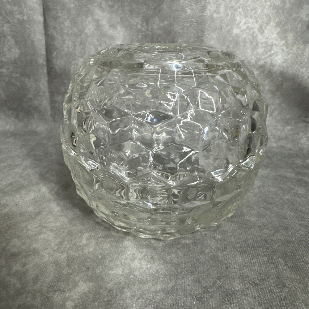 Vintage Fostoria Clear Glass Fairy Light Lamp Cubist Candle Holder 5x5
